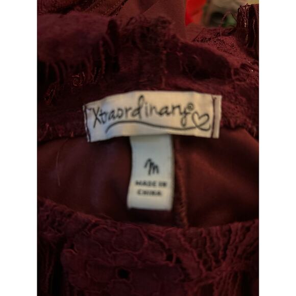 Xtraordinary Lace Maroon Mini Dress M Formal Special Occasion Cocktail Coquette - Picture 9 of 11